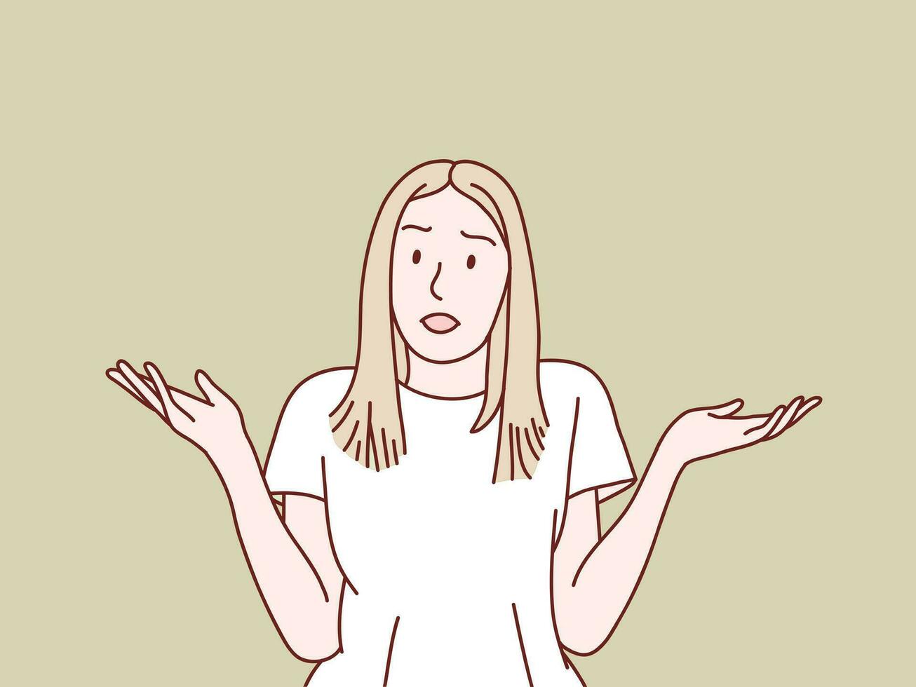 Pardon i dont know have no idea clueless shrug shoulders confused gesture young woman simple korean style illustration vector