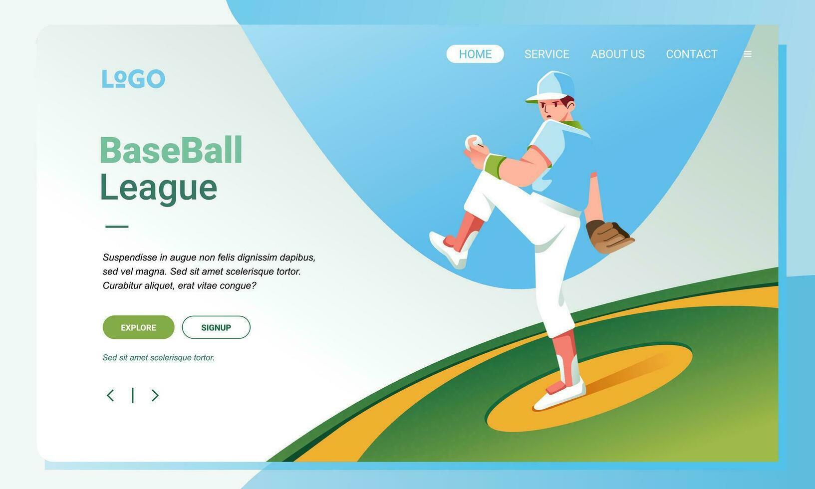 béisbol lanzador es consiguiendo Listo a lanzar el pelota, aterrizaje página ilustración diseño para sitio web o aplicación bandera vector