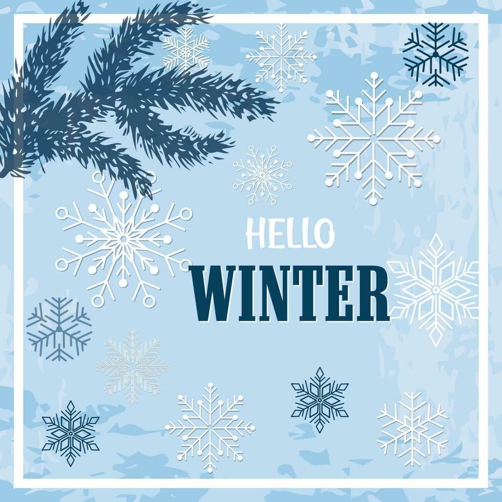 Hello, Winter design background. Origami snowfall. Vector