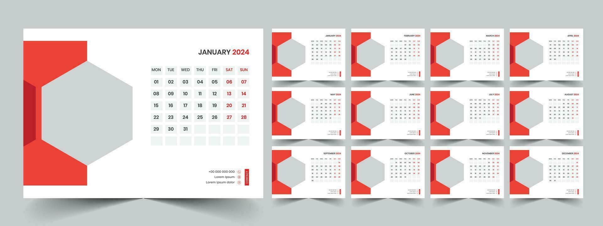 Desk Calendar Template 2024 vector