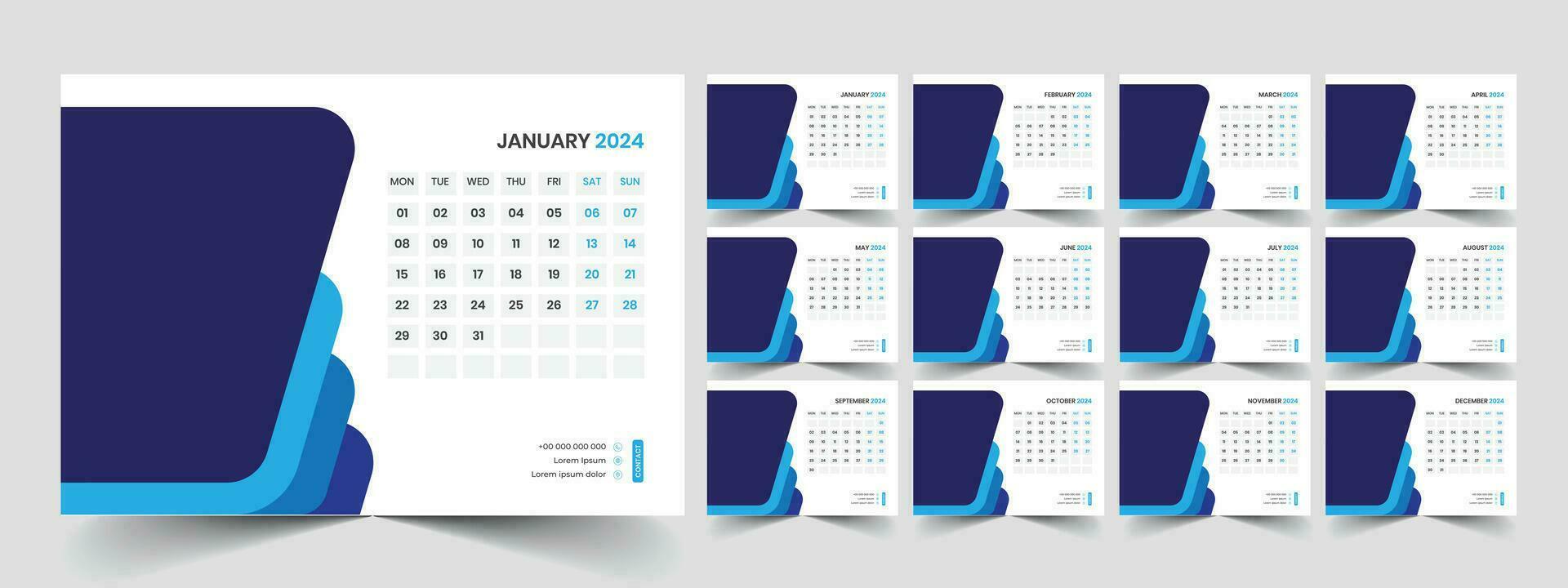 Desk Calendar Template 2024 vector