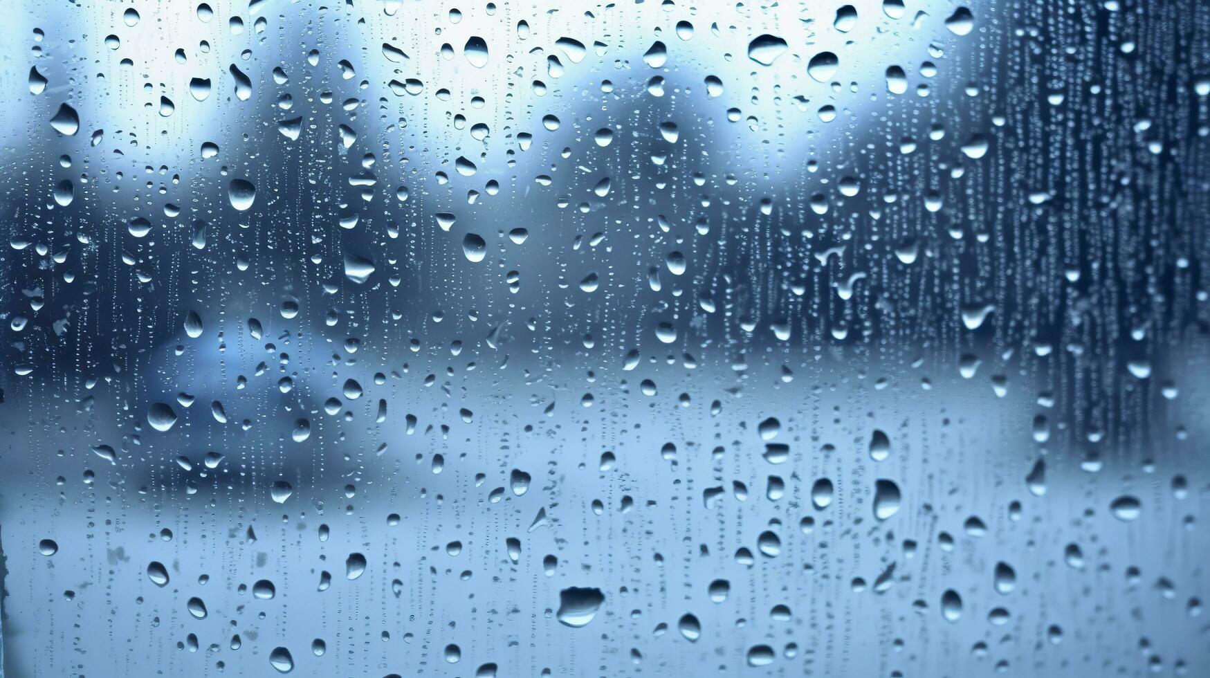 Raindrops on the window. Blue tone. Generative AI photo