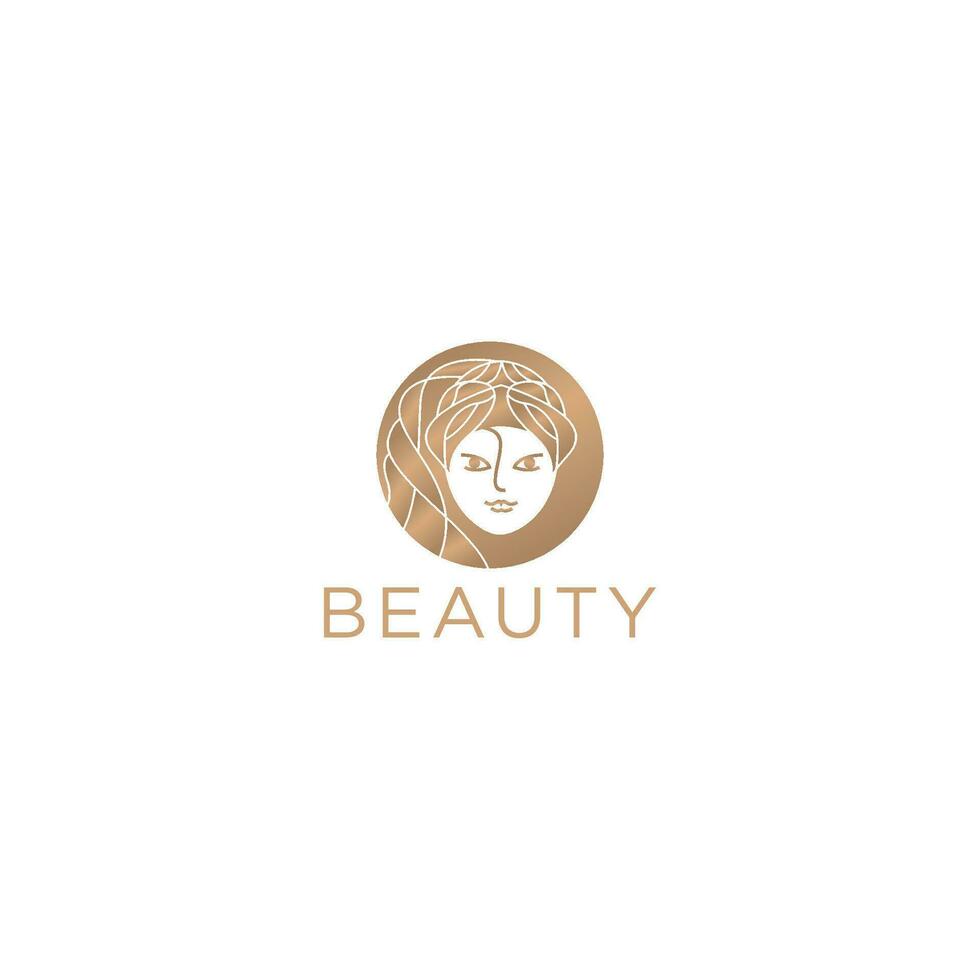 mujer belleza natural con estilo de línea logo icono diseño vector plano