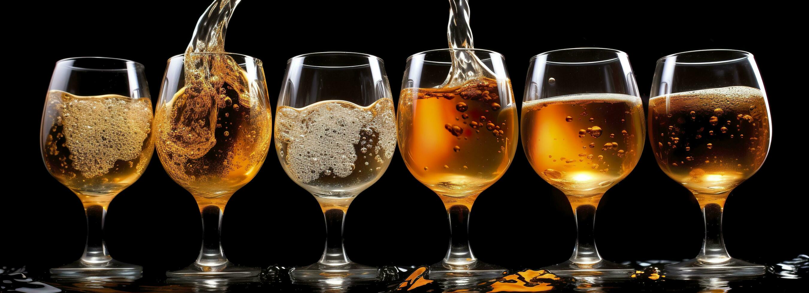 Pouring beer into a glass on a black background. Generative AI photo