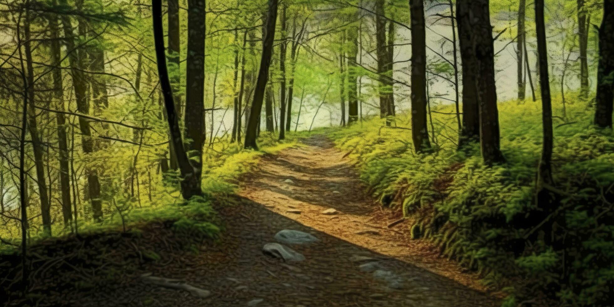 un la carretera con hermosa bosque. ai generado foto