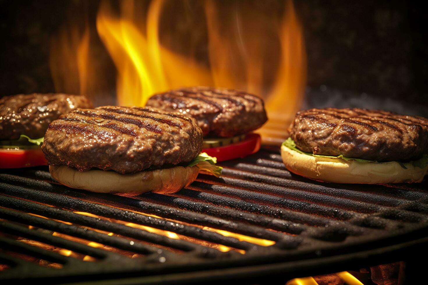 Hamburgers on the grill. AI Generated photo