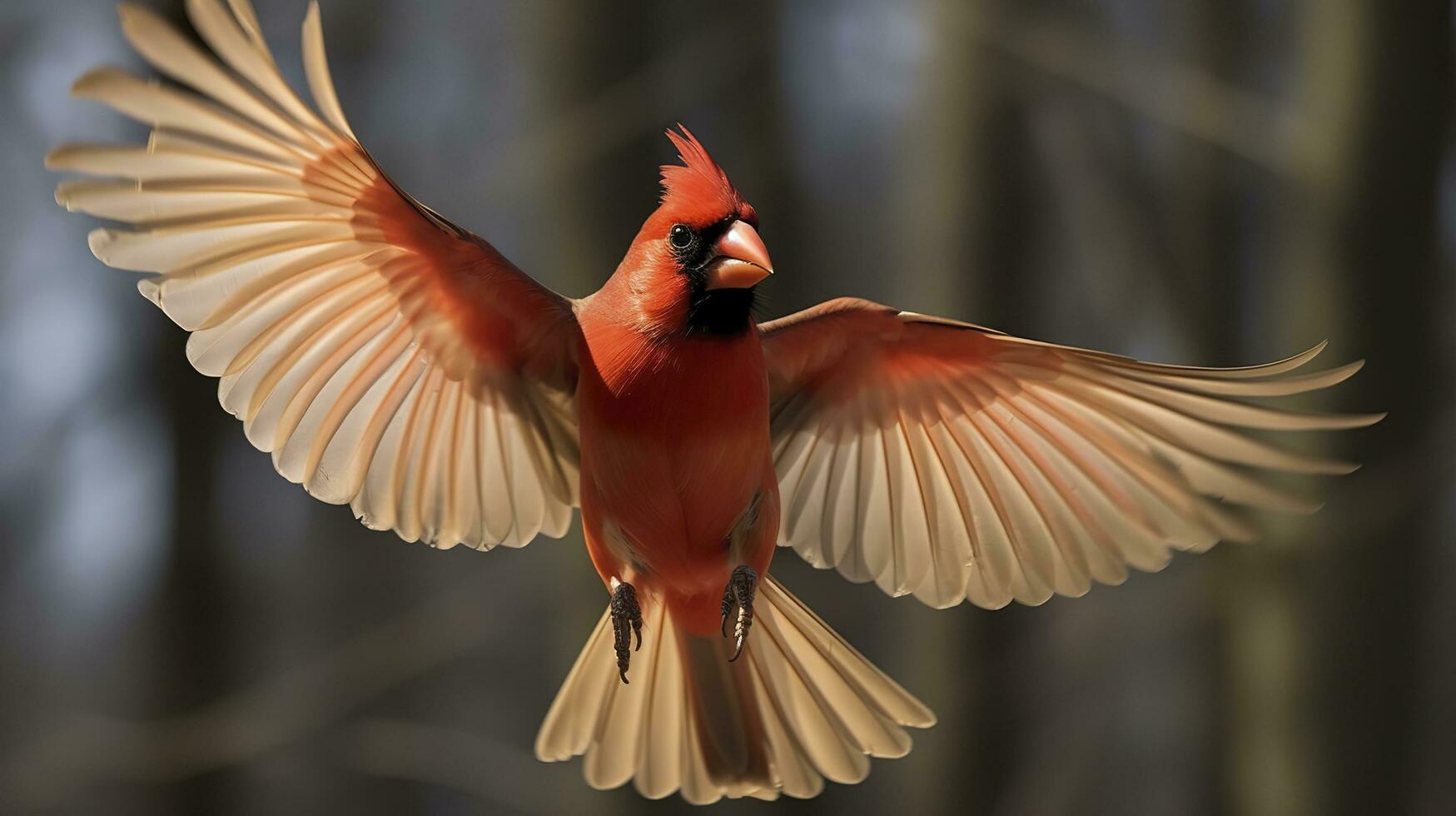 Northern Cardinal coming in for a landing. Generative AI photo