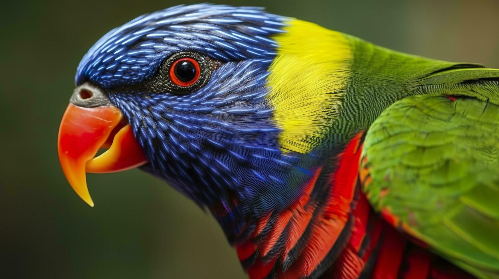 Side view Closeup of beautiful and colorful Lorikeet Green naped bird. Generative AI photo