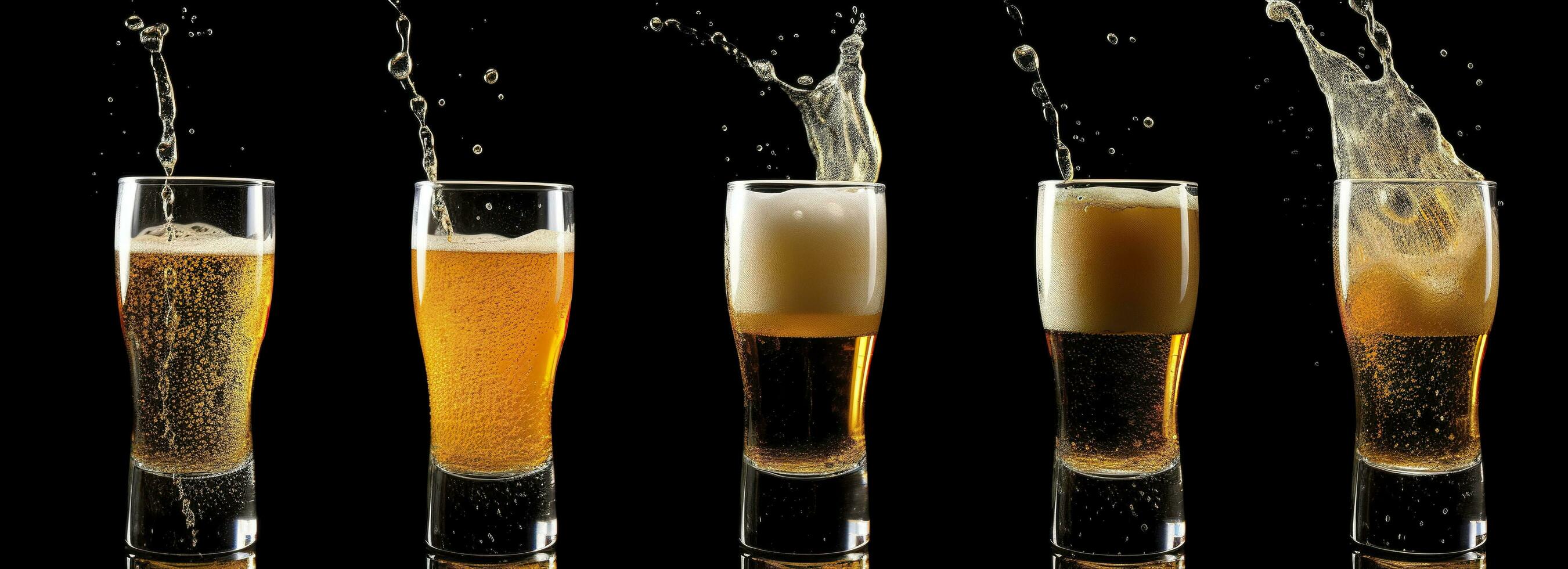 Pouring beer into a glass on a black background. Generative AI photo