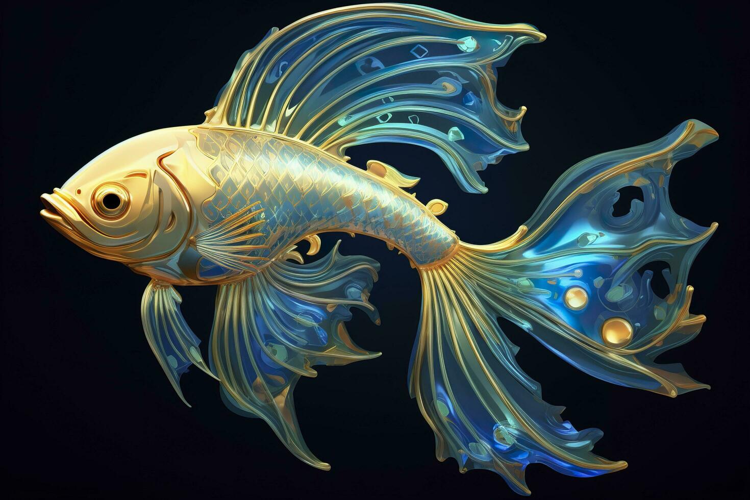 3d rendering. fish on black background. Generative AI photo