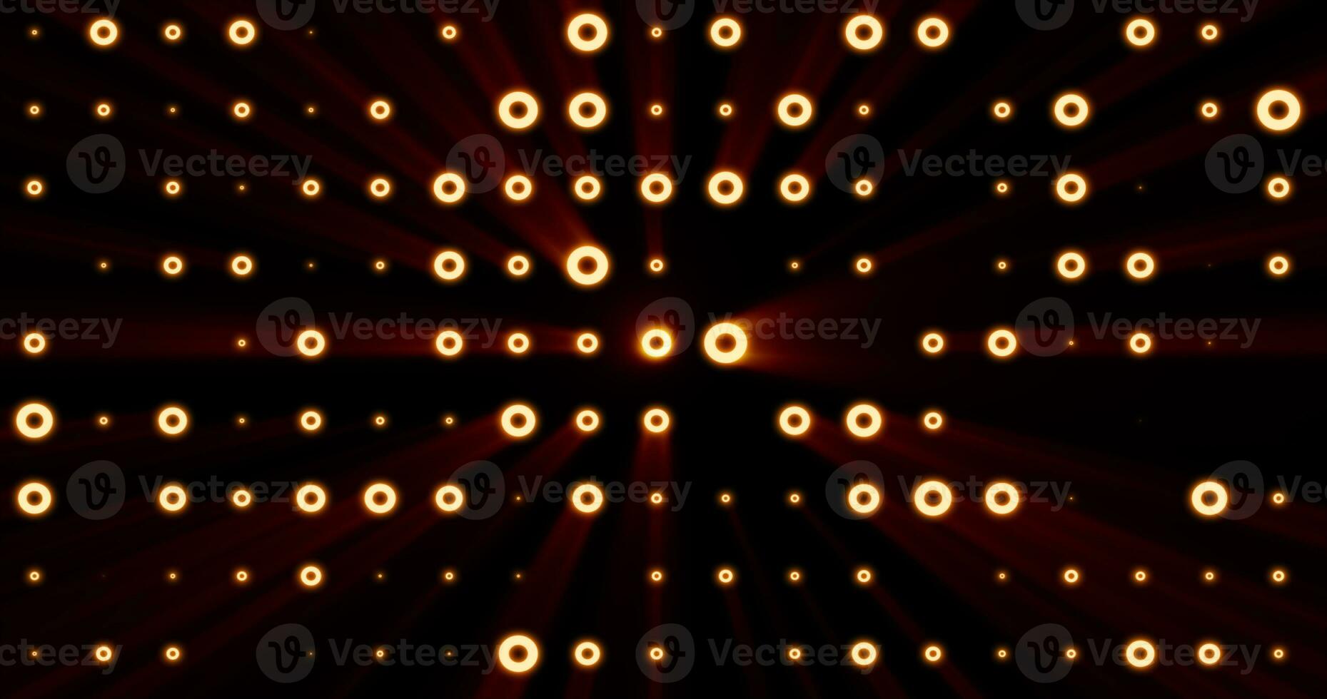 Abstract background of bright orange yellow glowing light bulbs from circles and dots of energy magic disco wall photo