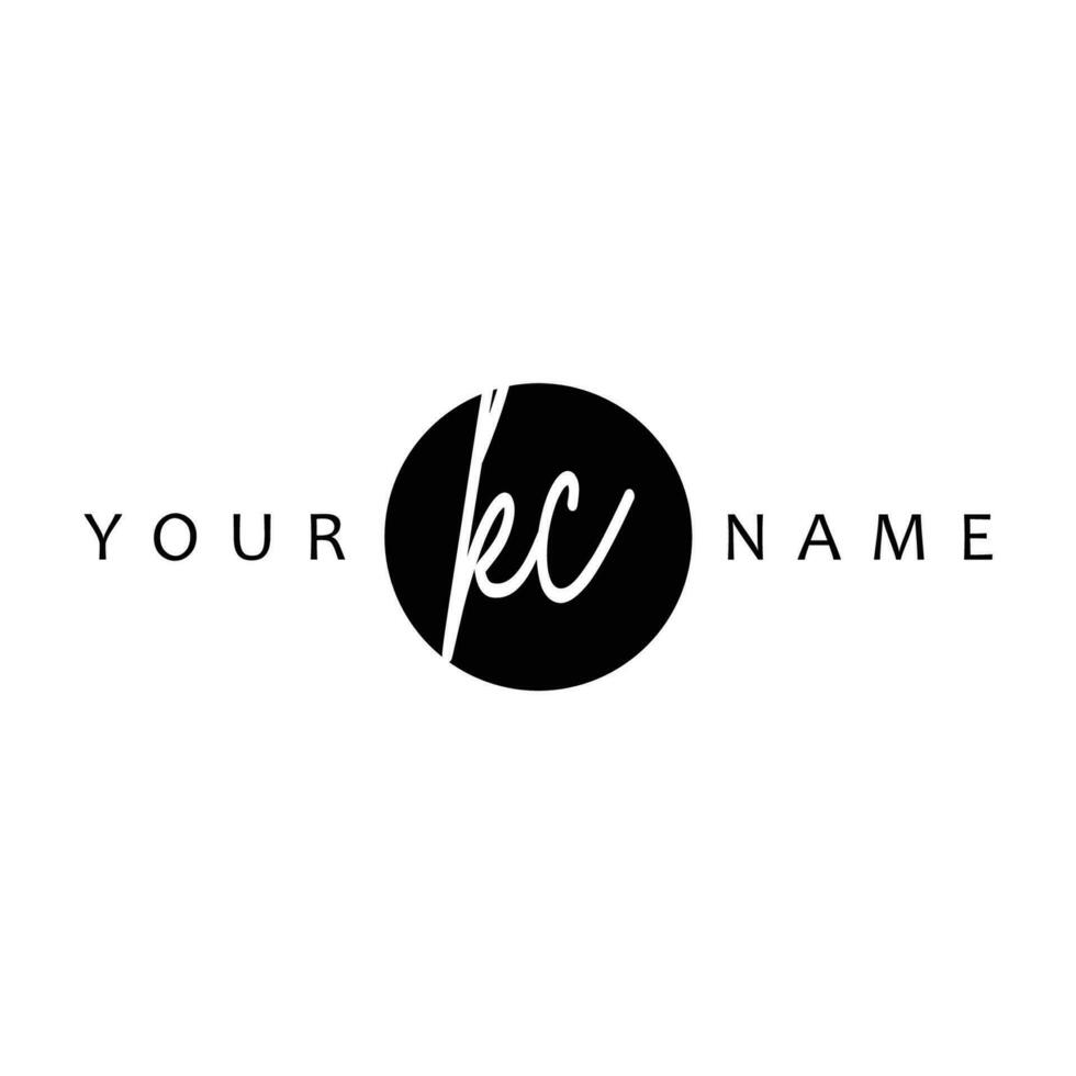 KC Initial Handwriting In Circle Frame Template Design vector