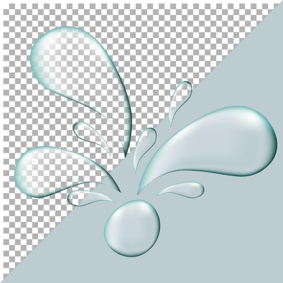 realistic splashes of water liquid puddles on transparent and blue background vector