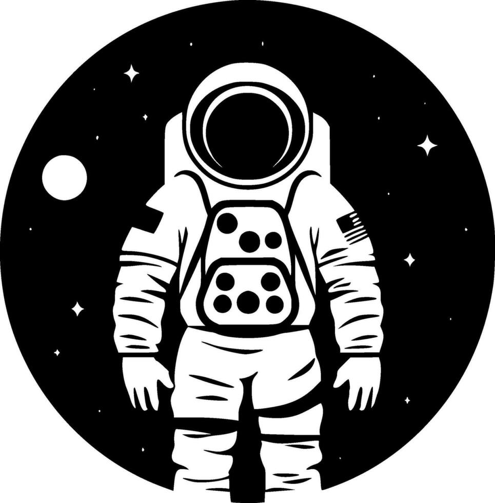 astronauta - negro y blanco aislado icono - vector ilustración