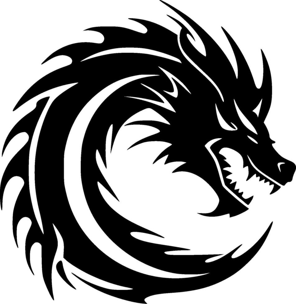 Dragon, Black and White Vector illustration