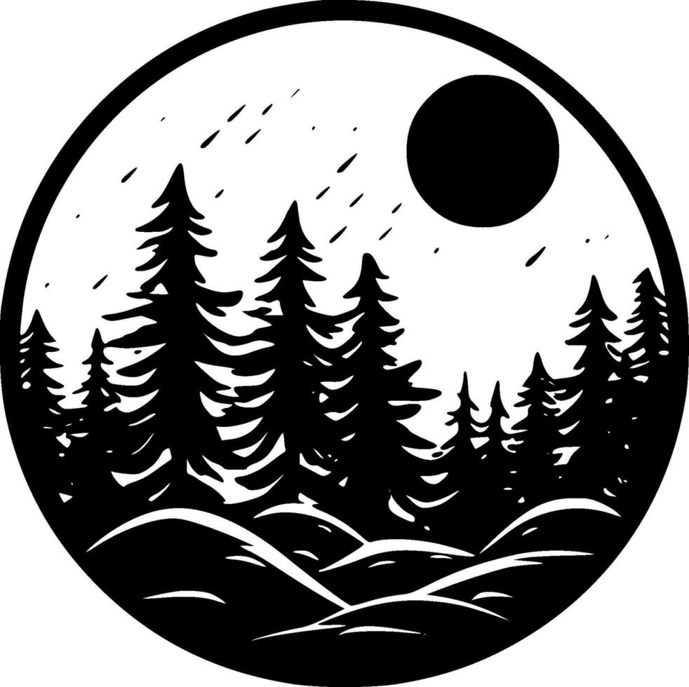Forest - Black and White Isolated Icon - Vector illustration