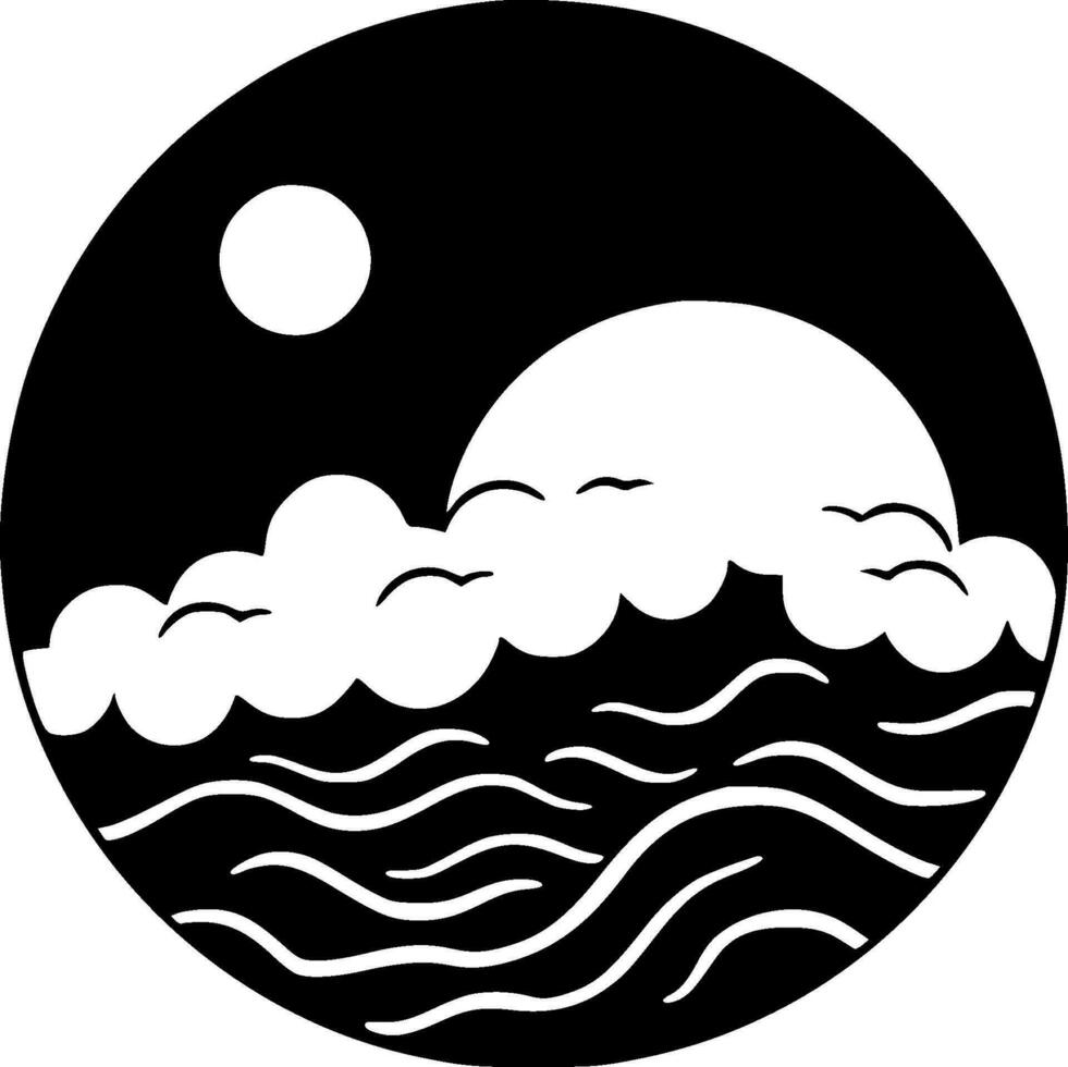 Ocean, Black and White Vector illustration