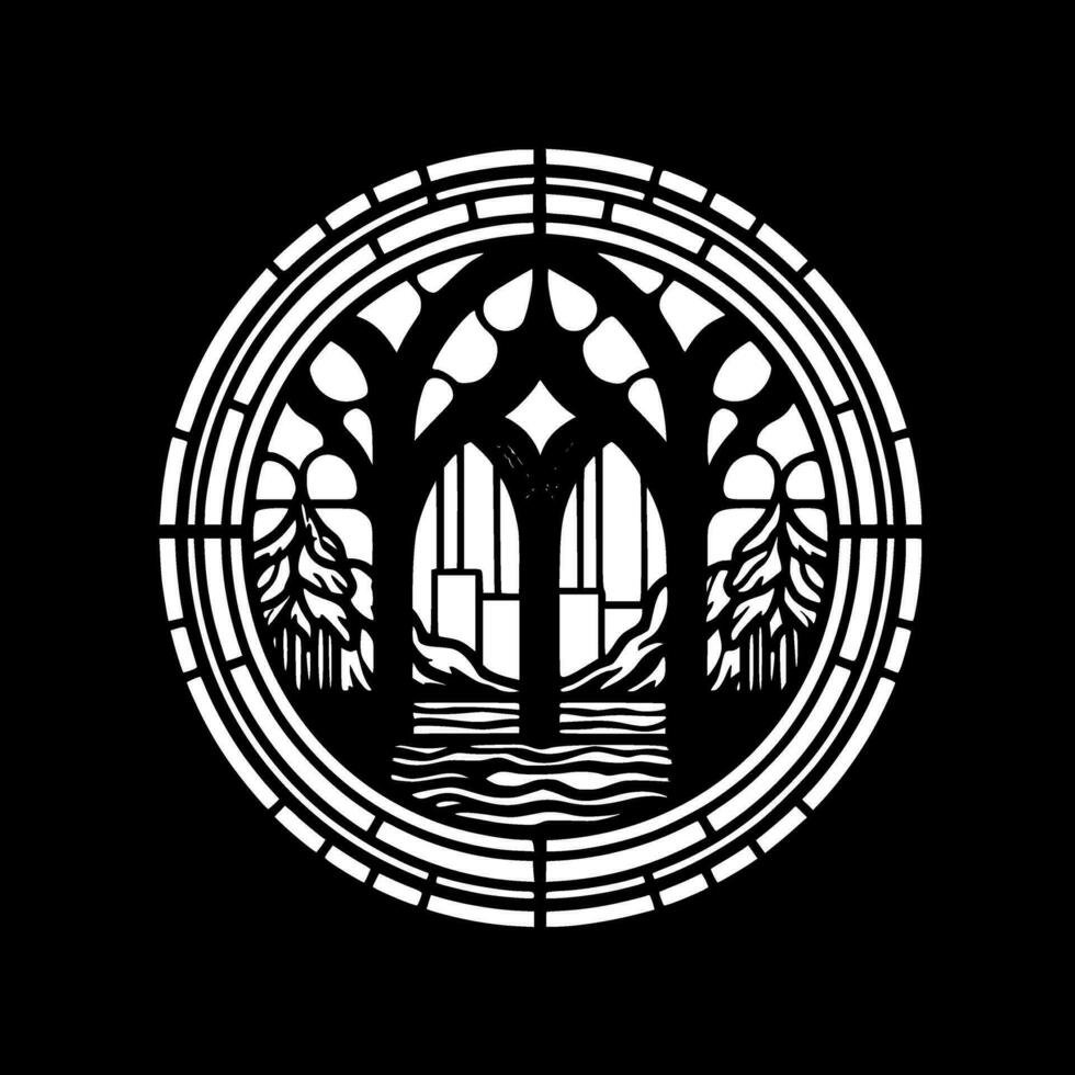 Stained Glass, Black and White Vector illustration