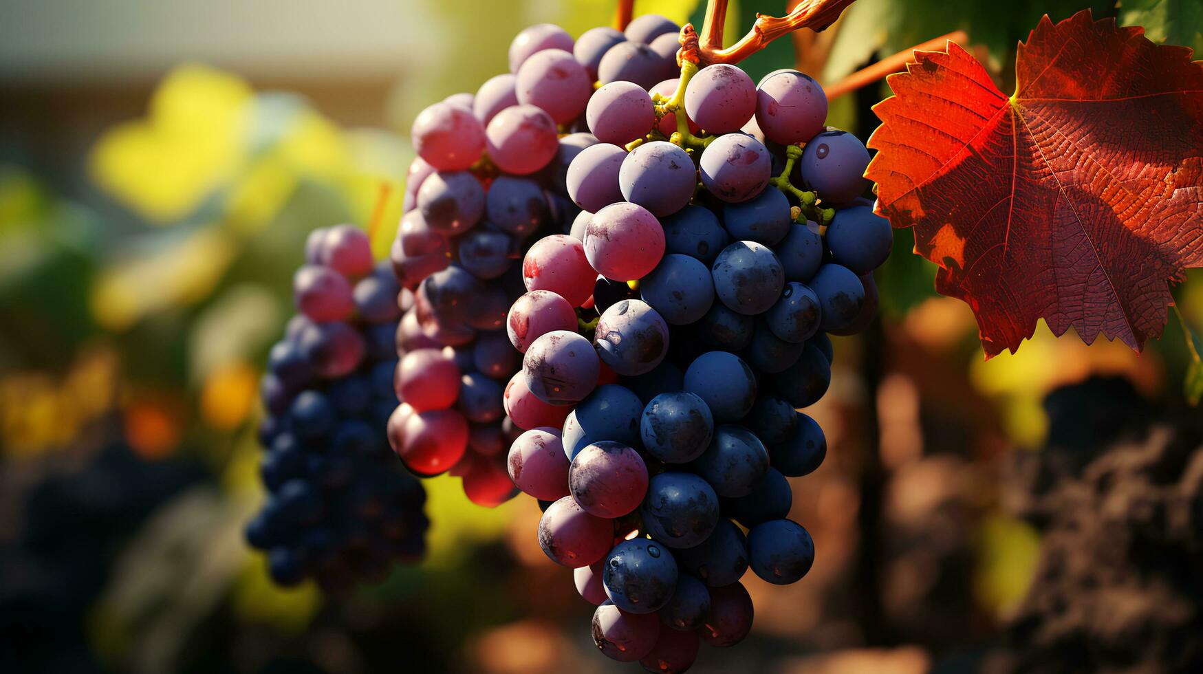 generado por ai azul delicioso jugoso maduro uvas colgando en un rama foto