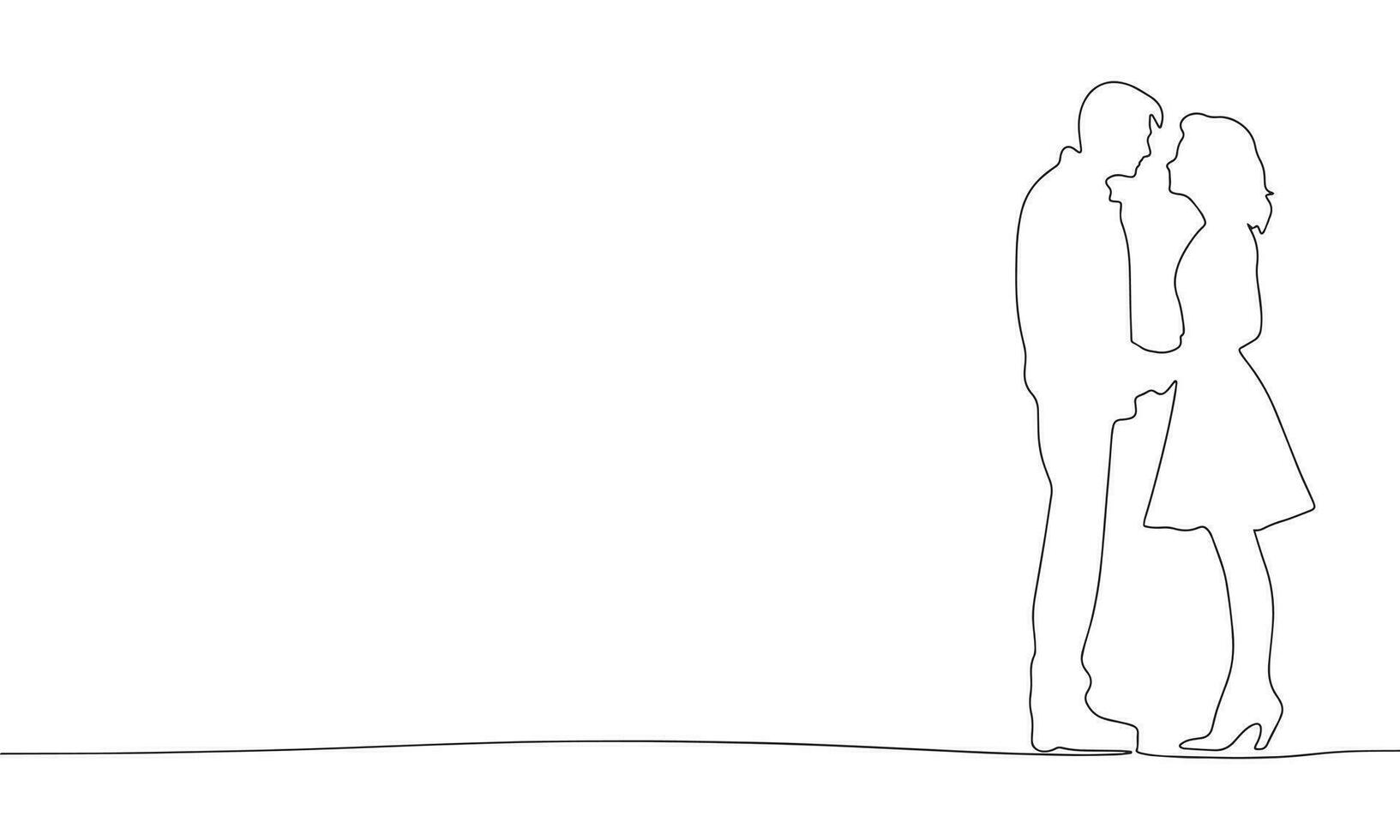 Kissed couple one line continuous. Love man and woman line art. Man and woman silhouette outline. Vector illustration.