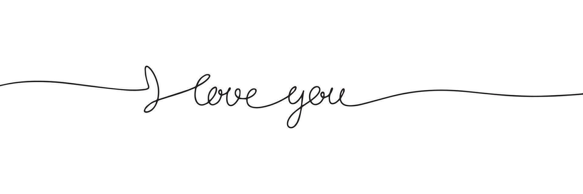 I love you one line continuous text banner. Concept banner for Valentine's Day. Vector illustration.