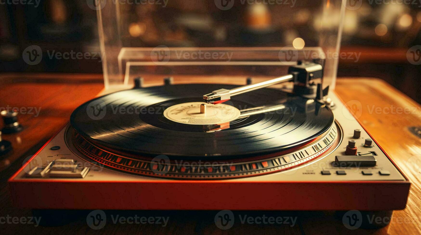 AI-Generated Old stylish vintage retro music vinyl player with records poster photo