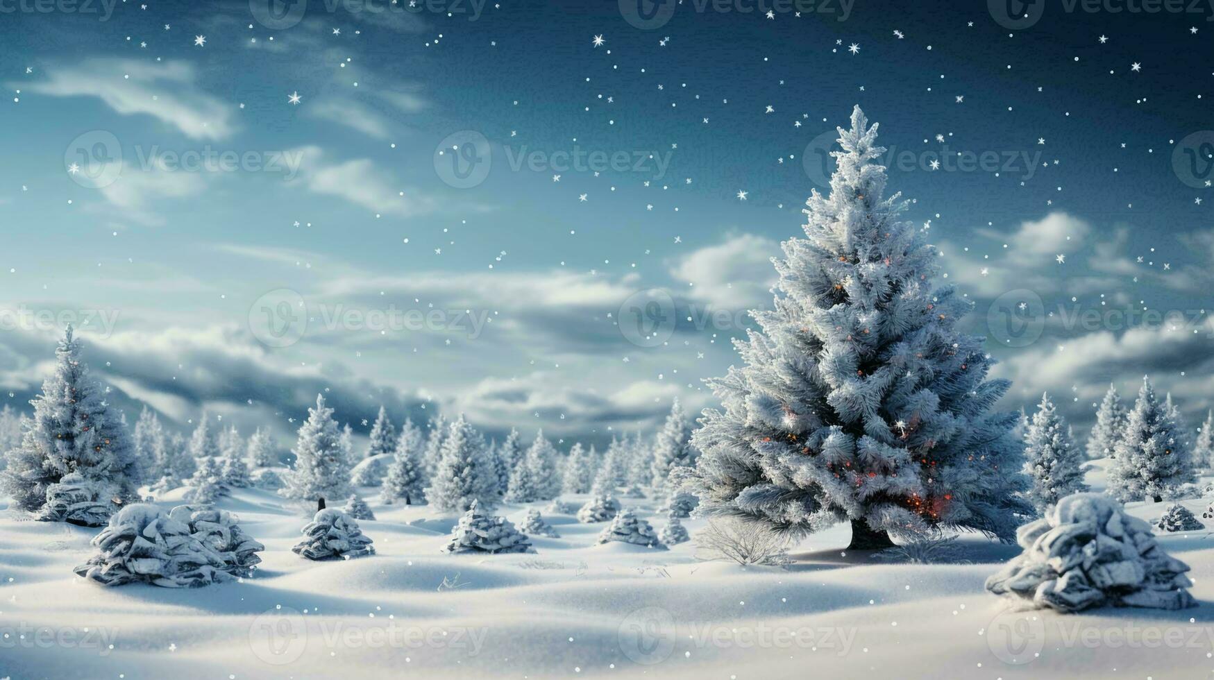 AI-Generated Christmas New Year festive beautiful winter snow-covered trees Christmas trees, background photo