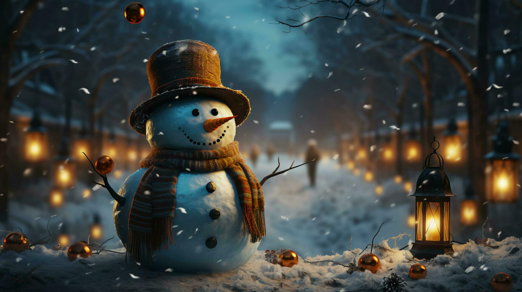 AI-Generated Beautiful winter snowman for New Year and Christmas photo