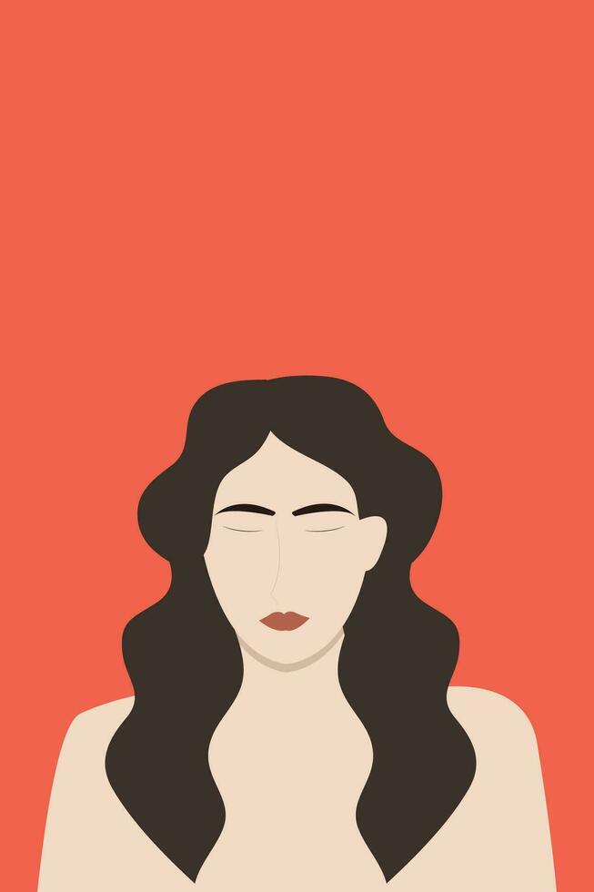 Beautiful woman with long hair and red lips. Vector illustration.