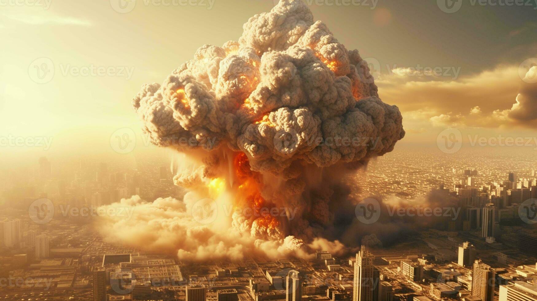 Big Explosion on the Background of the Middle East City photo