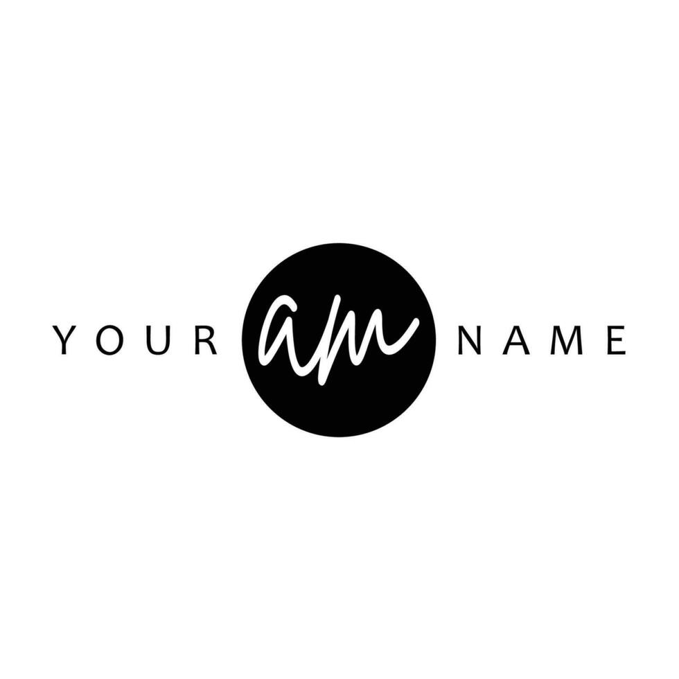 AM Initial Handwriting In Circle Frame Template Design vector