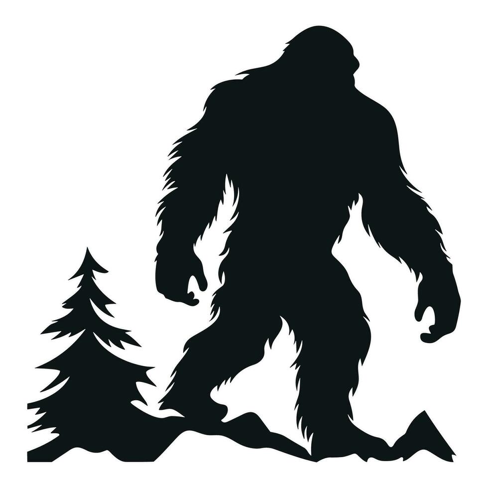 Bigfoot Silhouette Vector isolated on a white background, Yeti vector illustration, A Black silhouette of a Bigfoot animal vector