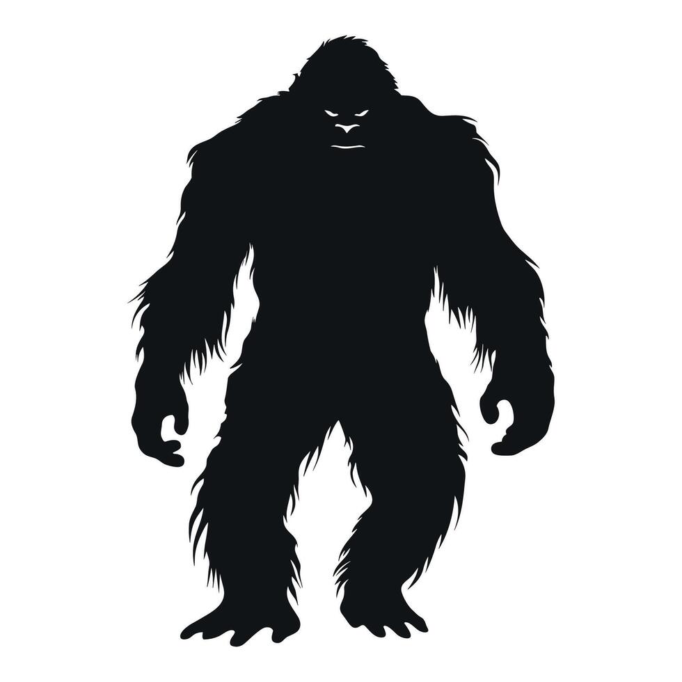 Free Bigfoot Silhouette Vector isolated on a white background, A Black silhouette of a Bigfoot animal vector