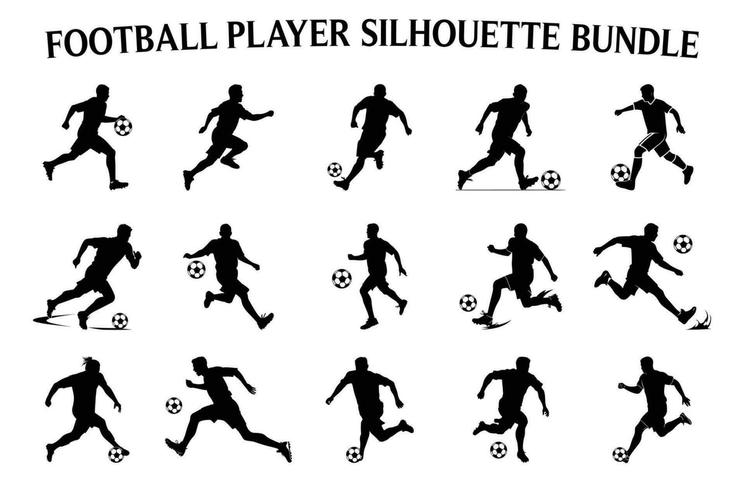 Soccer player silhouette Clipart Bundle, Set of black Silhouettes of Football Players in different poses  isolated on a white background vector