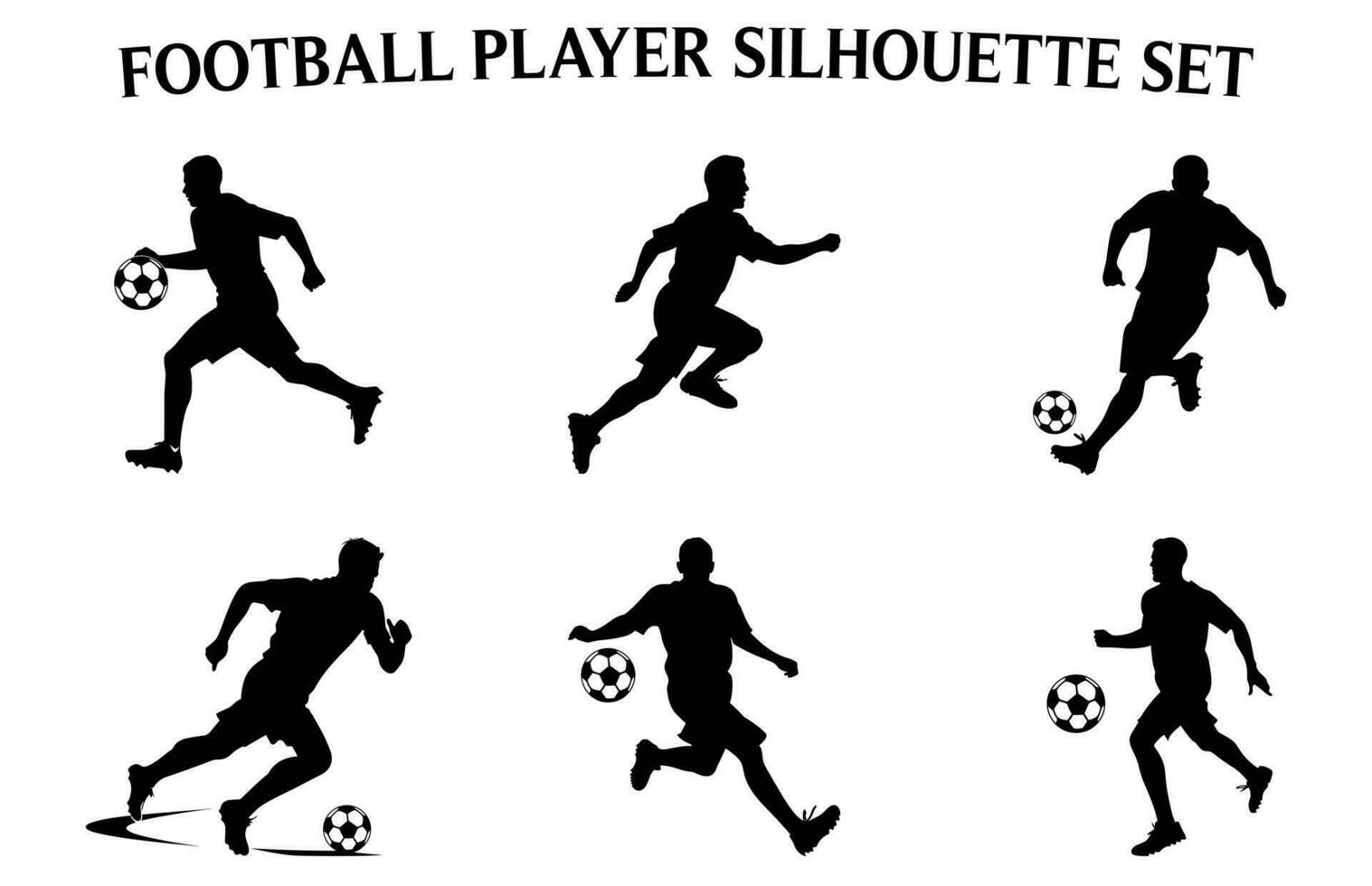 Soccer player silhouette Clipart Bundle, Set of black Silhouettes of Football Players in different poses  isolated on a white background vector