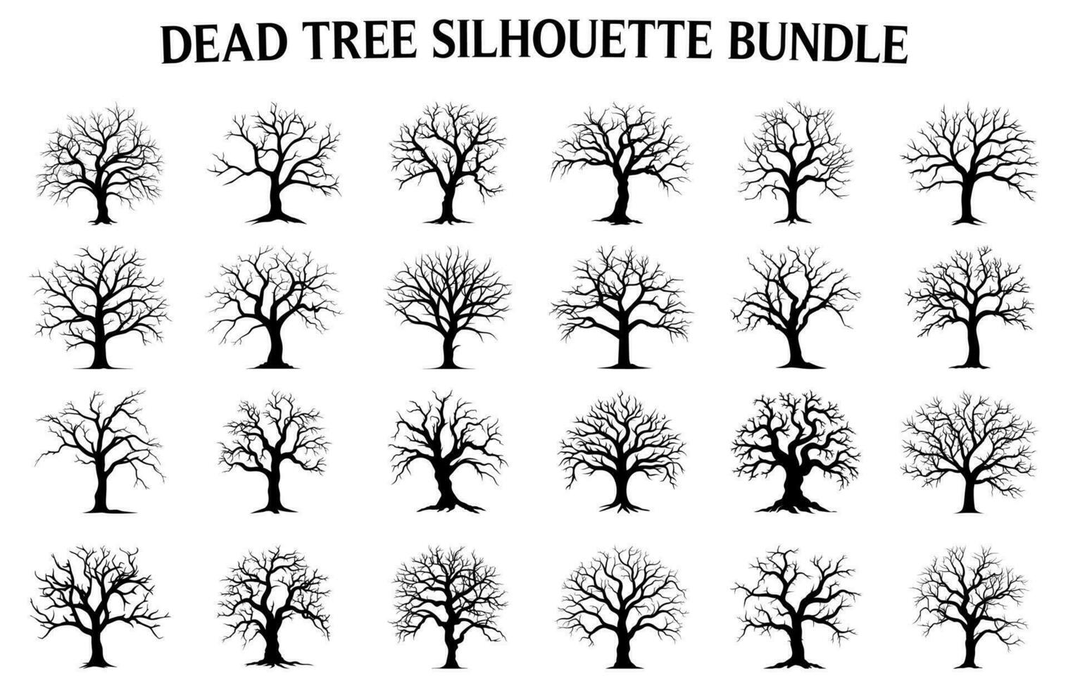 Dead Tree Vector Silhouette Collection, Scary Tree Silhouette vector bundle, Halloween Spooky Trees vector illustration, Forest Tree without leaves Silhouette