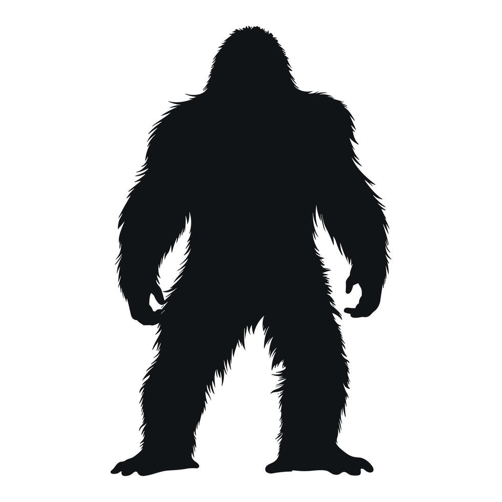 Free Bigfoot Silhouette Vector isolated on a white background, A Black silhouette of a Bigfoot animal vector