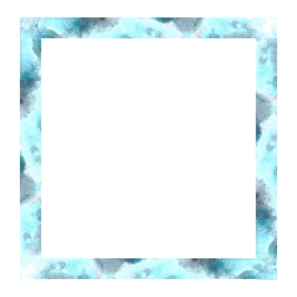 Watercolor square abstract frame with grey and turquoise stains, splashes with place for your text Hand painted illustration. Design for banners, prints, greeting cards, invitation png