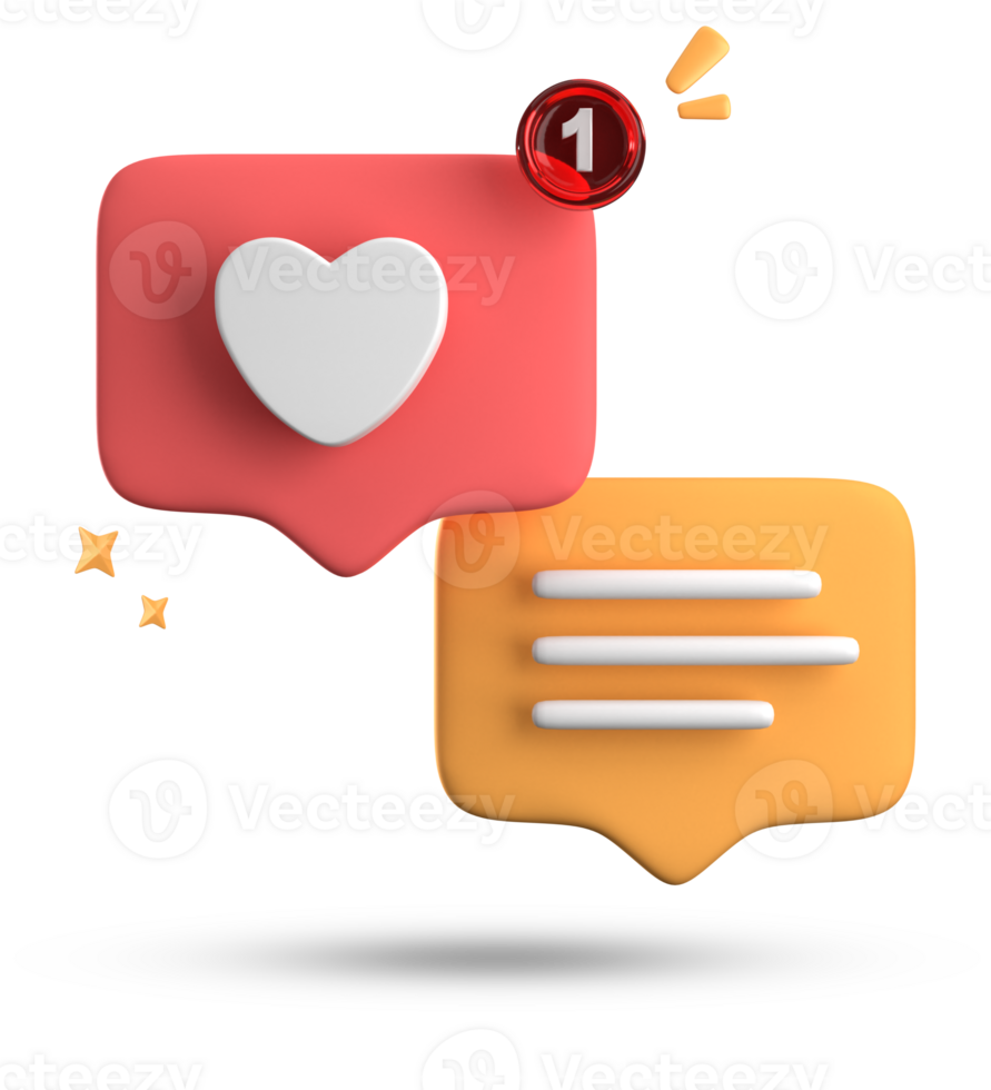 3d rendering of speech bubble love, 3D pastel pink purple chat icon set. Set of 3d speak bubble. png