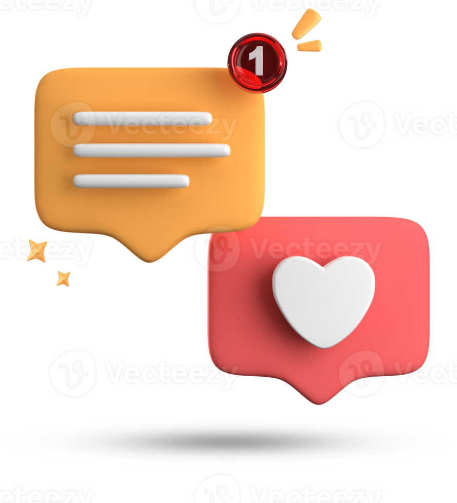 3d rendering of speech bubble love, 3D pastel pink purple chat icon set. Set of 3d speak bubble. png