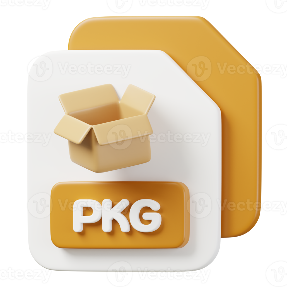 PKG file extension. File type icon. Files format and document concept. 3d Render illustration. png