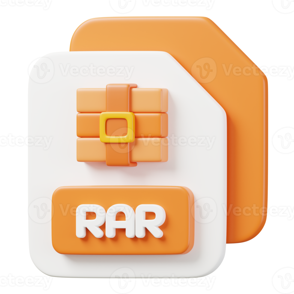 RAR File and extension. File type icon. Files format and document concept. 3d Render illustration. png