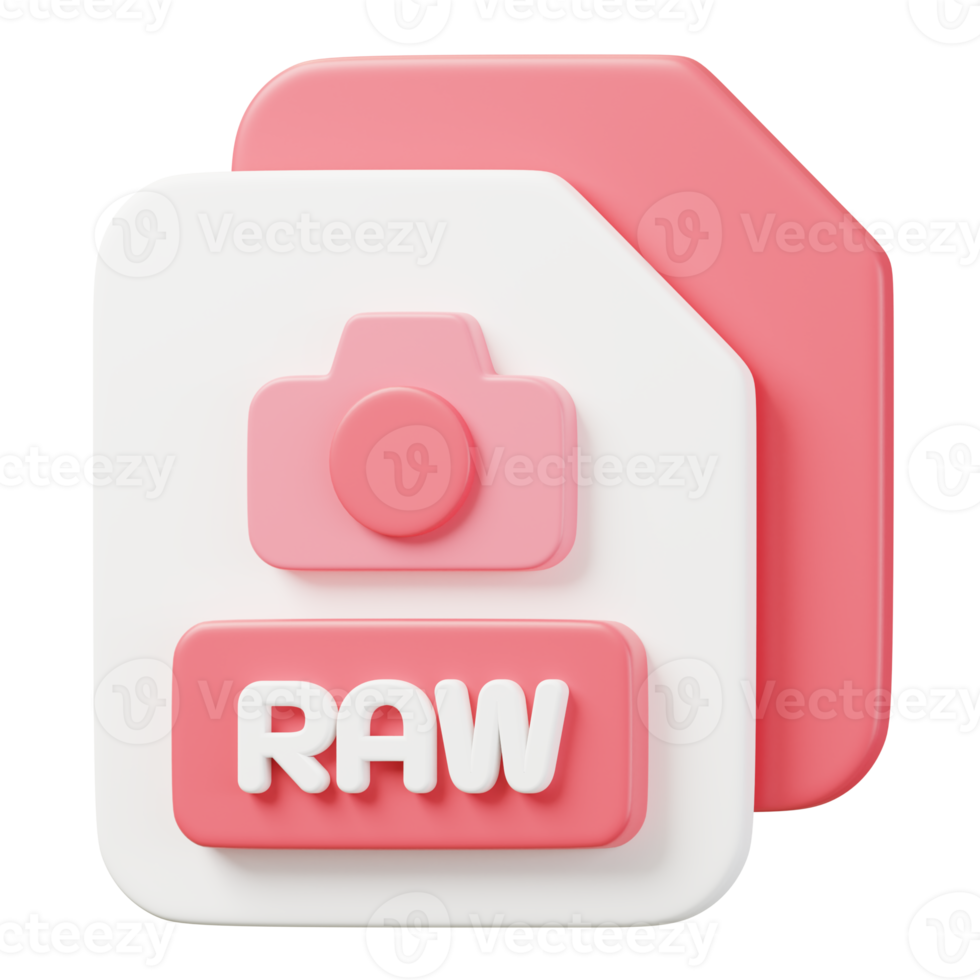 RAW photo file document. File type icon. Files format and document concept. 3d Render illustration. png