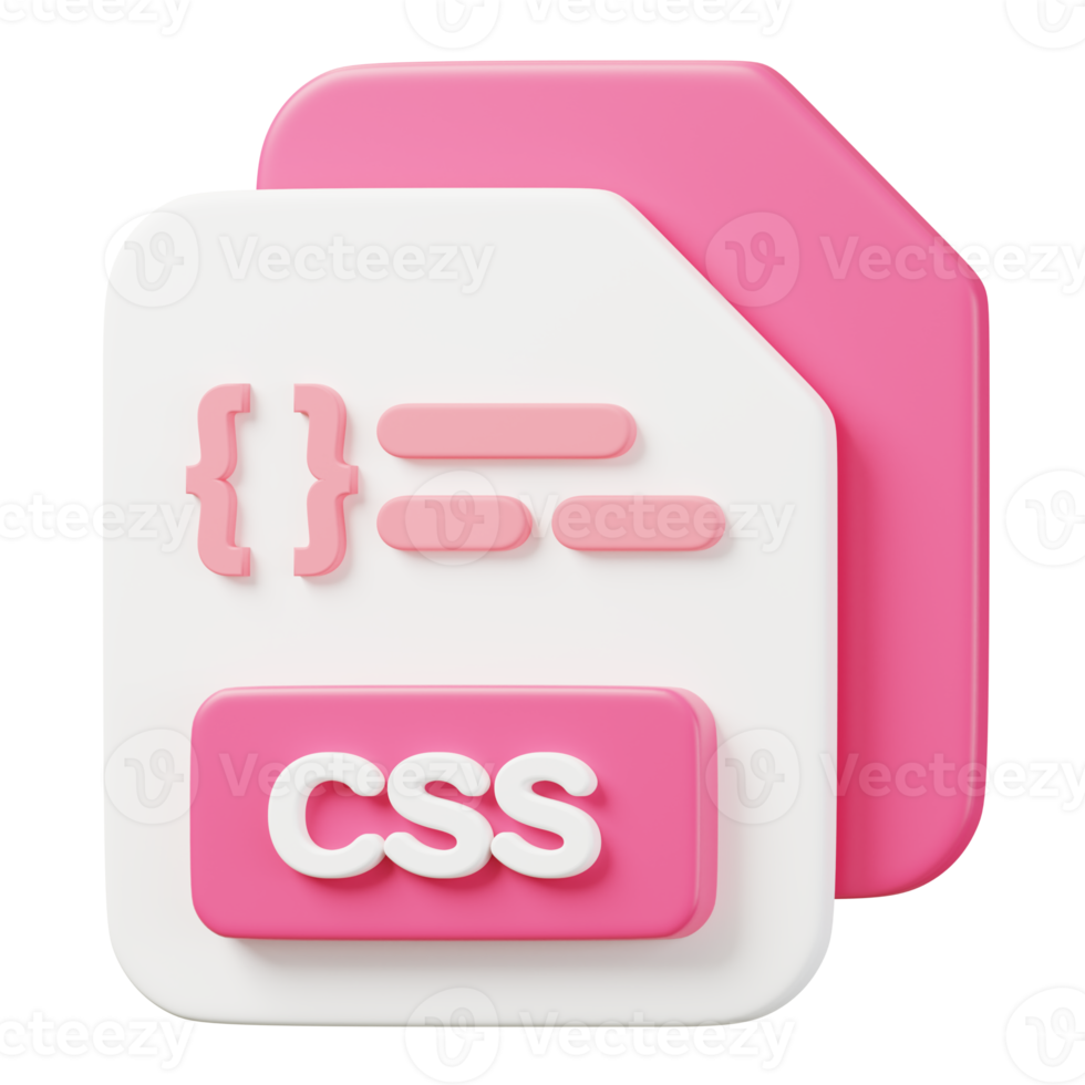 CSS file document. File type icon. Files format and document concept. 3d Render illustration. png