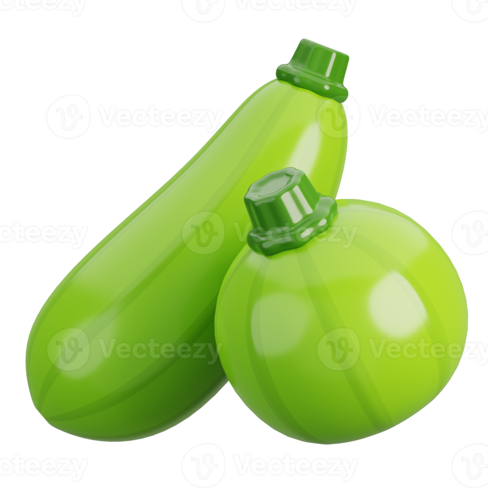 Cartoon fresh zucchini vegetable isolated. 3d render illustration. png