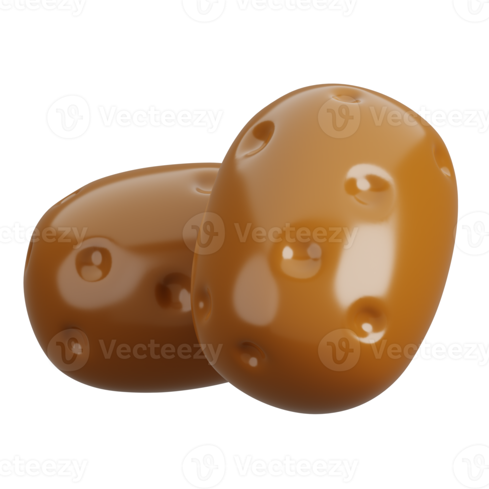 Cartoon fresh two potatoes vegetable isolated. 3d render illustration. png