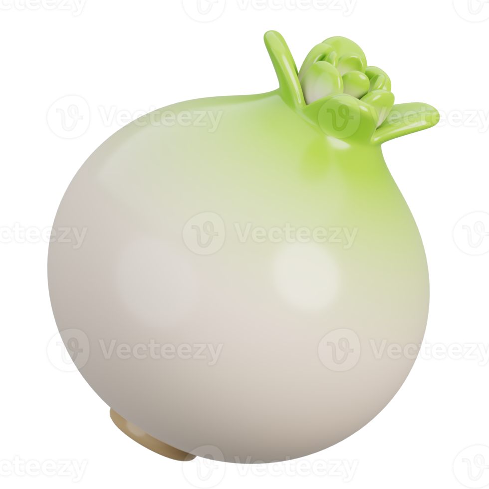 Cartoon fresh white onion vegetable isolated. 3d render illustration. png