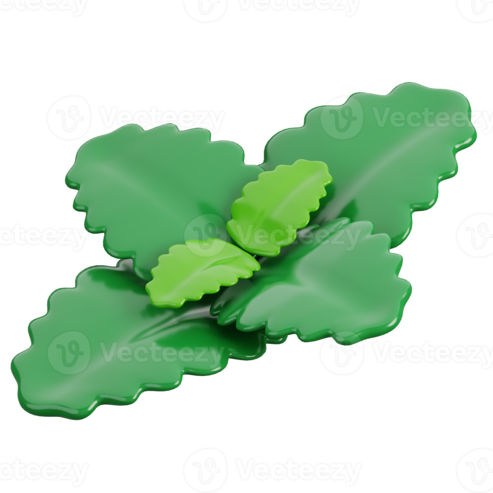 Cartoon fresh mint leaf vegetable isolated. 3d render illustration. png