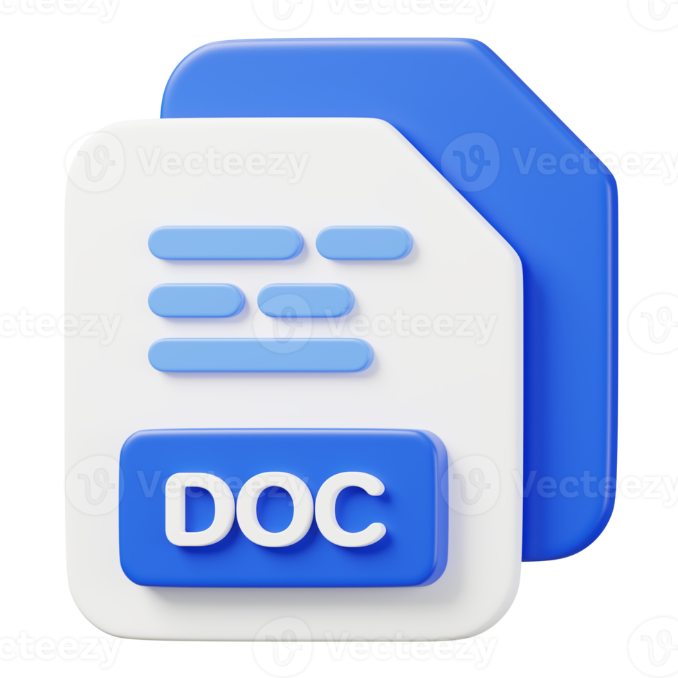 DOC file document. File type icon. Files format and document concept. 3d Render illustration. png