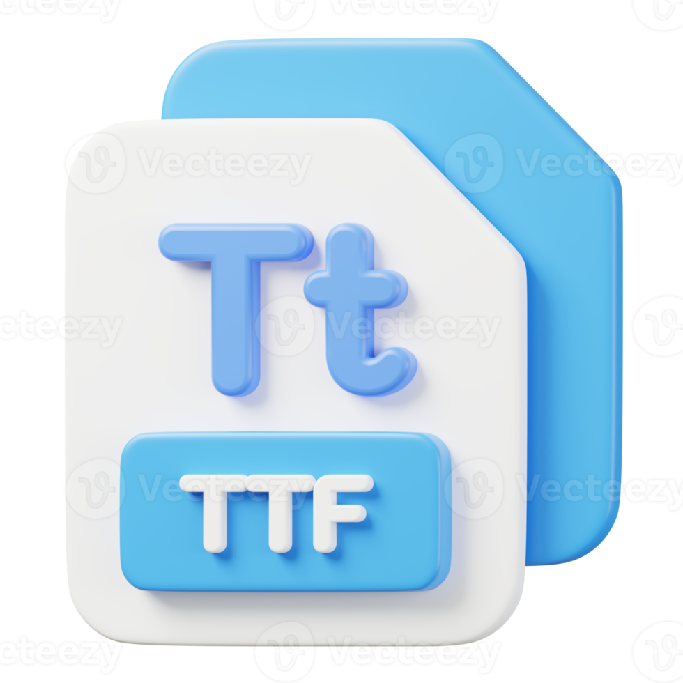 ttf font file. file genere icona. File formato e documento concetto. 3d rendere illustrazione. png